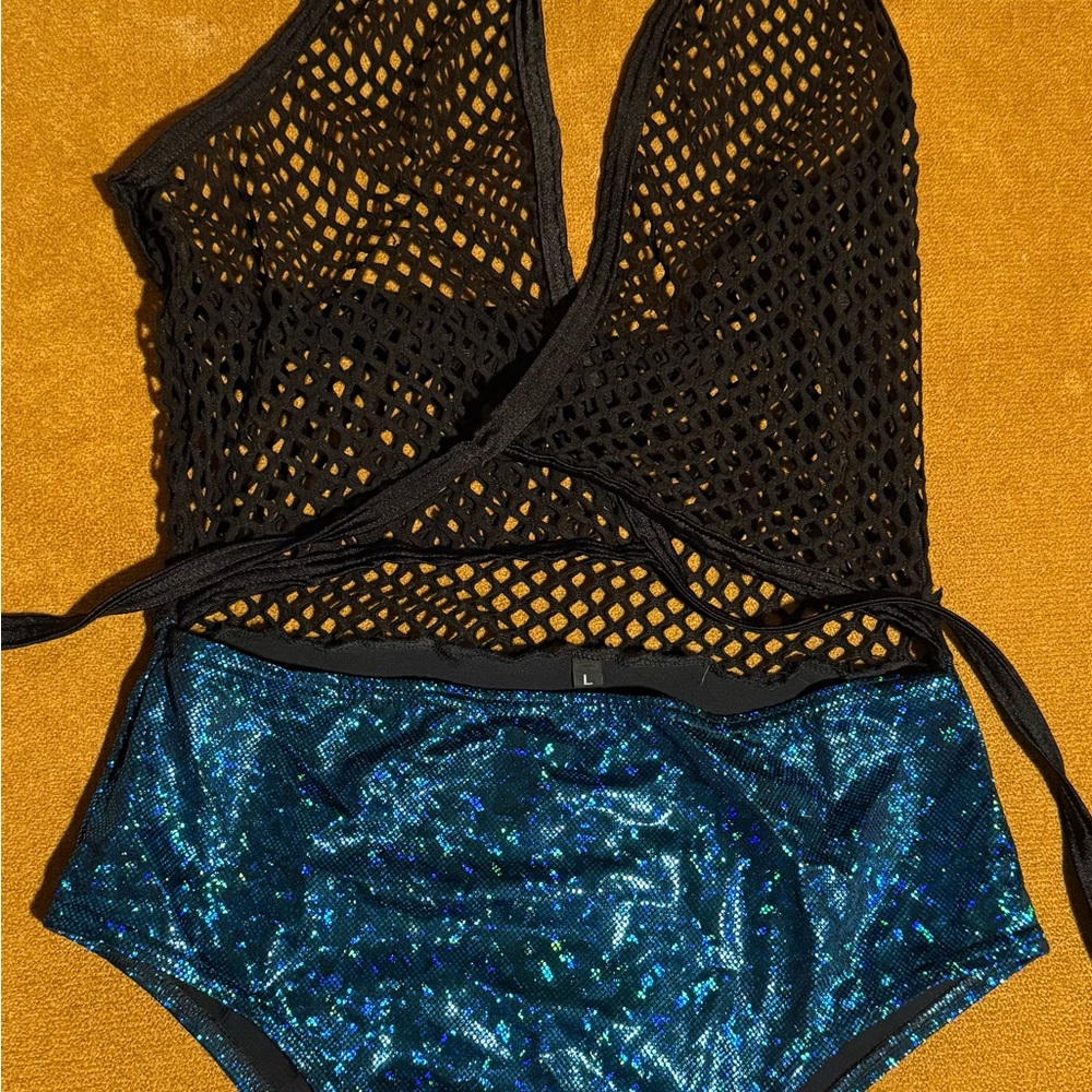 Sweet Electric Ravewear Fishnet Tie Top Bodysuit
